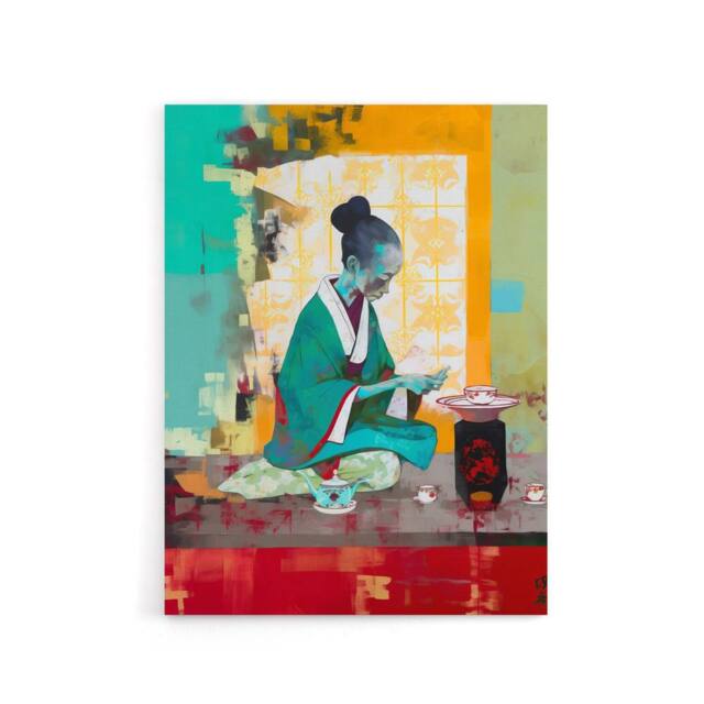 "Artery8 Japanese Tea Ceremony Scene Canvas Wall Art Print - Size: W18"" x H24""" - image 1