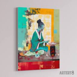 "Artery8 Japanese Tea Ceremony Scene Canvas Wall Art Print - Size: W18"" x H24""" - thumbnail 2
