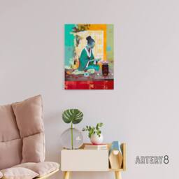 "Artery8 Japanese Tea Ceremony Scene Canvas Wall Art Print - Size: W18"" x H24""" - thumbnail 3