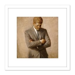Artery8 Shikler Portrait US President John Kennedy JFK 8X8 Inch Square Wooden Framed Wall Art Print Picture with Mount in White - thumbnail 1