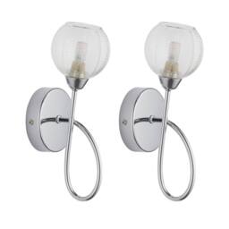 First Choice Lighting Set of 2 Tatton - Chrome with Ribbed Glass Wall Lamps in Silver