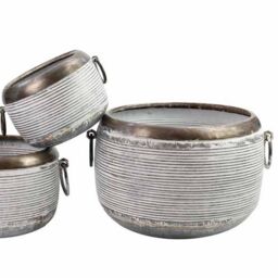 Ascalon Design Ltd Round Planter - Set of 3 - L36 x W30 x H22 cm - Antique Galvanized in Grey - thumbnail 2