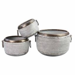 Ascalon Design Ltd Round Planter - Set of 3 - L36 x W30 x H22 cm - Antique Galvanized in Grey - thumbnail 1