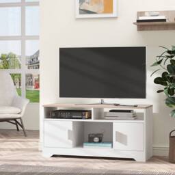 Wyld Haus Tadori 105cm White & Wood TV Console 2 Doors Open Shelves - thumbnail 3