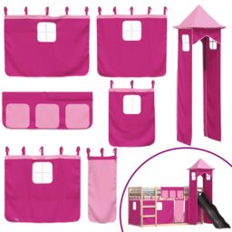 Berkfield Home Bunk Bed without Mattress with Slide & Curtains Pink 90x190 cm Single - thumbnail 5