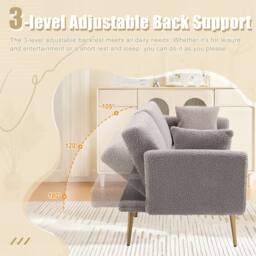 Direct Wicker Modern Teddy Fabric 2-seater Sofa with 3-speed Adjustable Backrest in Grey - Size: 2 Seater - thumbnail 4