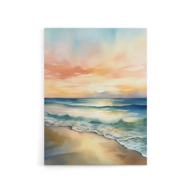 "Artery8 Serene Seashore Sunset Seascape Canvas Wall Art Print in Blue - Size: W24"" x H32""" - image 1