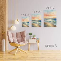 "Artery8 Serene Seashore Sunset Seascape Canvas Wall Art Print in Blue - Size: W24"" x H32""" - thumbnail 4