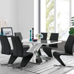 FurnitureboxUK Atlanta Modern Rectangle Chrome Metal High Gloss White Dining Table & 6 Willow Chairs Set in Black - thumbnail 1