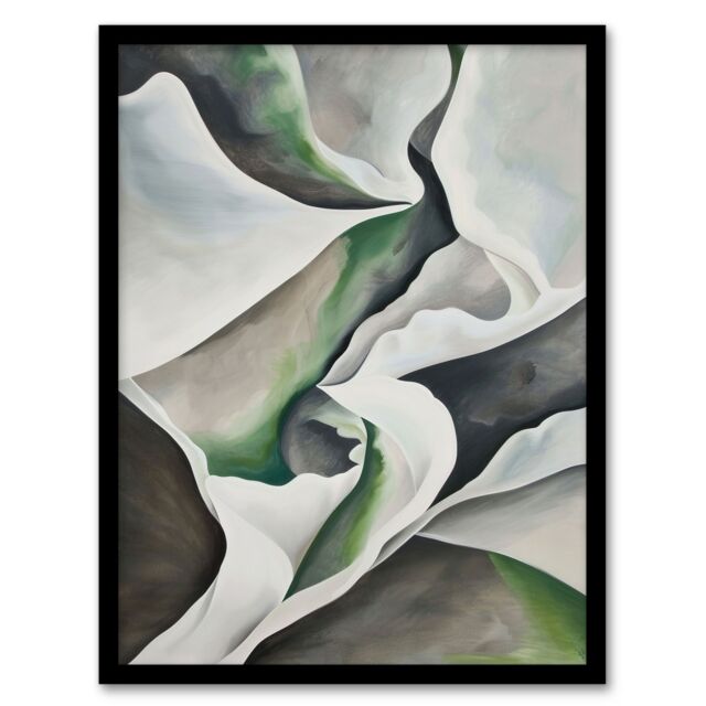 "Artery8 Fabric Folds Green Grey Abstract Watercolour Framed Art Print - Size: W12"" x H16""" - image 1