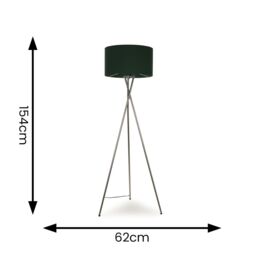 ValueLights Camden Brushed Chrome Tripod Floor Lamp with Forest Green Drum Shade in Bottle Green - thumbnail 5