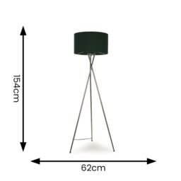 ValueLights Camden Brushed Chrome Tripod Floor Lamp with Forest Green Drum Shade in Bottle Green - thumbnail 7