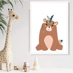ARTZE Sitting Bear Tribal Animal Framed Print SIZE: A2 with White Frame in Brown - Size: A4 - thumbnail 2