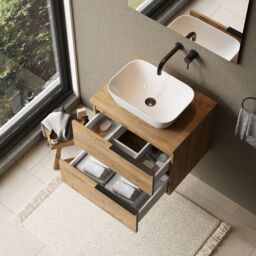 Banyetti Celtic 600mm Wall Hung Bathroom Vanity Unit with Matching Worktop - Ostippo Oak in Light Oak - thumbnail 5