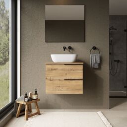 Banyetti Celtic 600mm Wall Hung Bathroom Vanity Unit with Matching Worktop - Ostippo Oak in Light Oak
