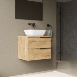 Banyetti Celtic 600mm Wall Hung Bathroom Vanity Unit with Matching Worktop - Ostippo Oak in Light Oak - thumbnail 6