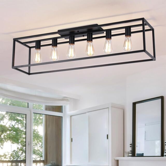 Garwarm 6 Light Iron Cage Flush Mount, Black Chandelier - image 1