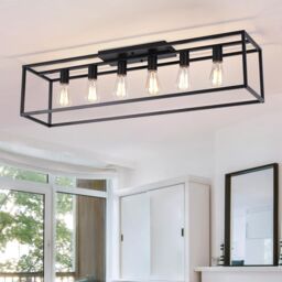 Garwarm 6 Light Iron Cage Flush Mount, Black Chandelier