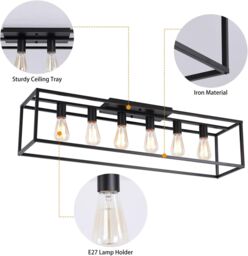 Garwarm 6 Light Iron Cage Flush Mount, Black Chandelier - thumbnail 3