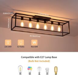 Garwarm 6 Light Iron Cage Flush Mount, Black Chandelier - thumbnail 2