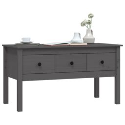 Berkfield Home Coffee Table Grey 102x49x55 cm Solid Wood Pine - Size: 102 x 49 x 55 cm - thumbnail 4