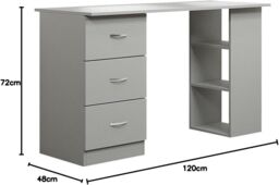 Harmin 120cm Desk PC Table Workstation with 3 Shelf & 3 Drawers in Light Grey - thumbnail 4