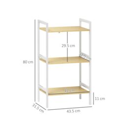 HOMCOM 3-Tier Bamboo Bathroom Storage Shelf with Adjustable Rack in White - thumbnail 3