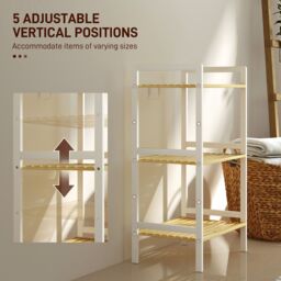 HOMCOM 3-Tier Bamboo Bathroom Storage Shelf with Adjustable Rack in White - thumbnail 5