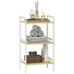 HOMCOM 3-Tier Bamboo Bathroom Storage Shelf with Adjustable Rack in White - thumbnail 2