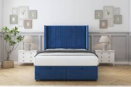 "Comfort Beds Grace Plush Ottoman Bed Set With 54"" Wingback Headboard in Navy - Size: Small Single" - thumbnail 1