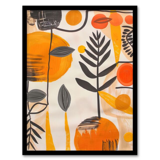"Artery8 Mid Century Modern Abstract Plant Lover Painting Framed Art Print in Orange - Size: W12"" x H16""" - image 1