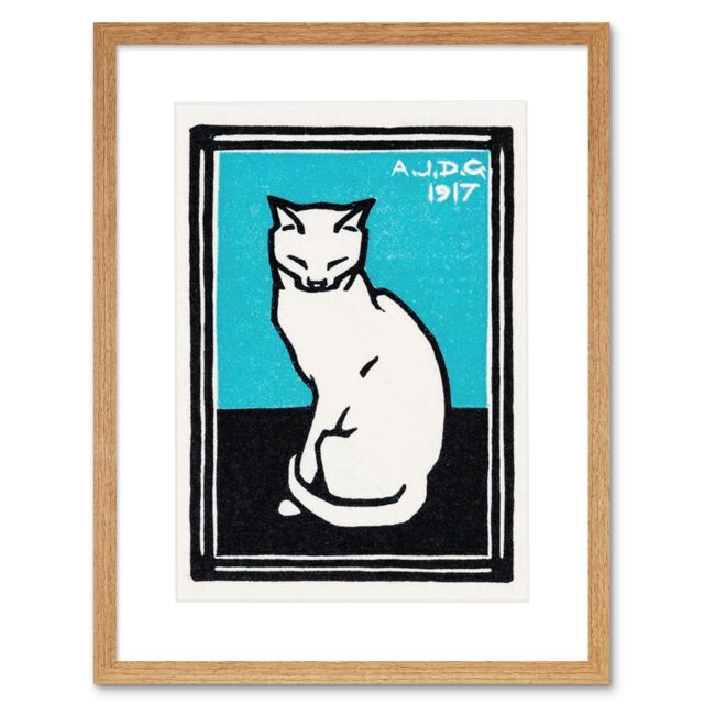 "Artery8 Wall Art Print Sitting Cat Julie de Graag Art Framed 9x7 inch in Beige - Size: W7"" x H9""" - image 1