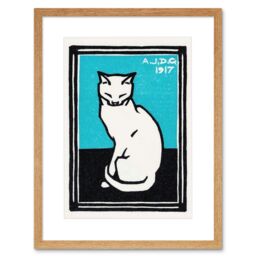 "Artery8 Wall Art Print Sitting Cat Julie de Graag Art Framed 9x7 inch in Beige - Size: W7"" x H9""" - thumbnail 1