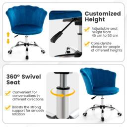 Costway Modern Rolling Accent Chair Upholstered Leisure Chair 360° Swivel Armchair in Blue - thumbnail 3