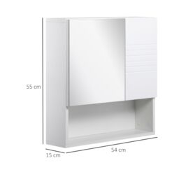 Kleankin Bathroom Wall Mounted Mirror Cabinet with Double Door Adjustable in White - thumbnail 3