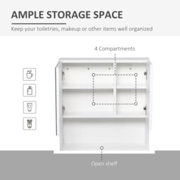 Kleankin Bathroom Wall Mounted Mirror Cabinet with Double Door Adjustable in White - thumbnail 5