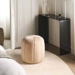 Wyld and Coco Beige Velvet Round Pouffe - Versatile Footstool and Extra Seat