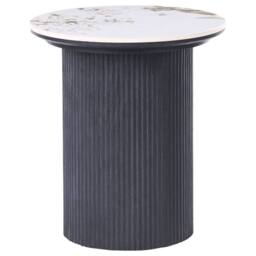 Wyld and Coco Side Table 45 cm White Marble Pattern Ceramic Top Ribbed Black - thumbnail 2