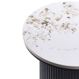 Wyld and Coco Side Table 45 cm White Marble Pattern Ceramic Top Ribbed Black - thumbnail 4