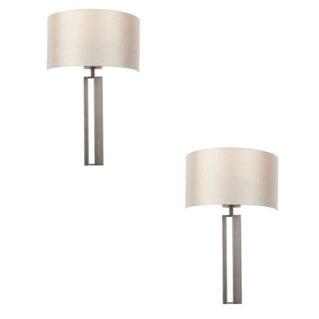 Loops 2 PACK Brushed Bronze Slotted Wall Light & Mink Satin Half Shade - Dimmable - image 1