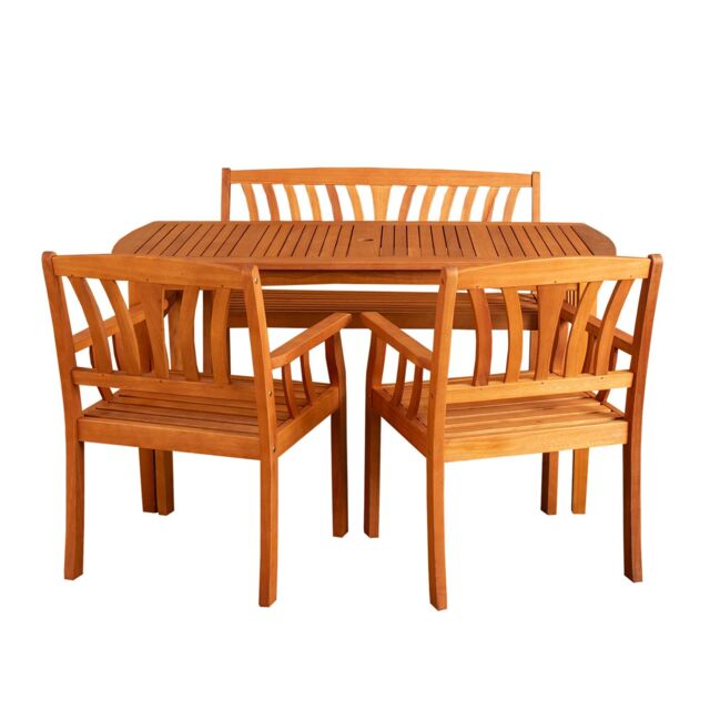 4 Person Rectangular Wooden Garden Dining Table 2 Chairs & Bench Set by ...