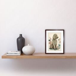 "Artery8 Wall Art Print Poodle Dog with Flower Fur Coat Modern Boho Watercolour Artwork Framed 9X7 Inch in Brown - Size: W7"" x H9""" - thumbnail 2