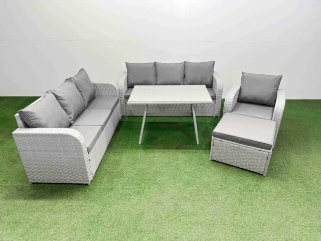 Fimous 5 Pieces Outdoor PE Rattan Garden Furniture with Big Stool Light Grey - image 1