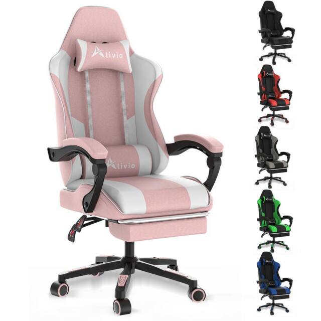 Alivio Ergonomic Gaming Chair with Massage Lumbar Cushion in Pink