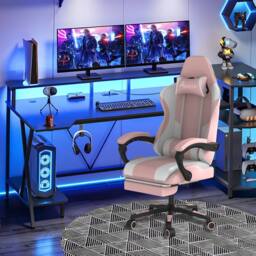 Alivio Ergonomic Gaming Chair with Massage Lumbar Cushion in Pink - thumbnail 3