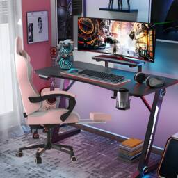 Alivio Ergonomic Gaming Chair with Massage Lumbar Cushion in Pink - thumbnail 4
