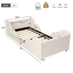 Matteo Beige Velvet Toddler Bed with LED Headboard & Safety Rails - Single - thumbnail 6