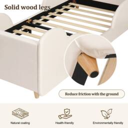 Matteo Beige Velvet Toddler Bed with LED Headboard & Safety Rails - Single - thumbnail 8