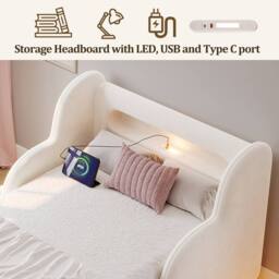 Matteo Beige Velvet Toddler Bed with LED Headboard & Safety Rails - Single - thumbnail 7