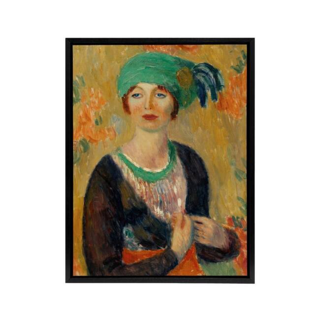 "Artery8 Portrait of a in Green Turban Glackens Framed Canvas Wall Art - Size: W12"" x H16""" - image 1